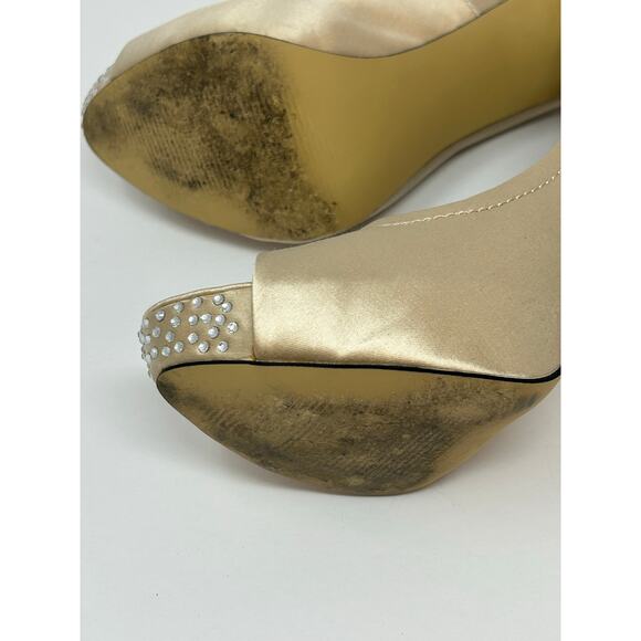 Steve Madden High Heel Shoes Women 8M "Feelixx" Stiletto Gold Satin Bling Party - Picture 9 of 13